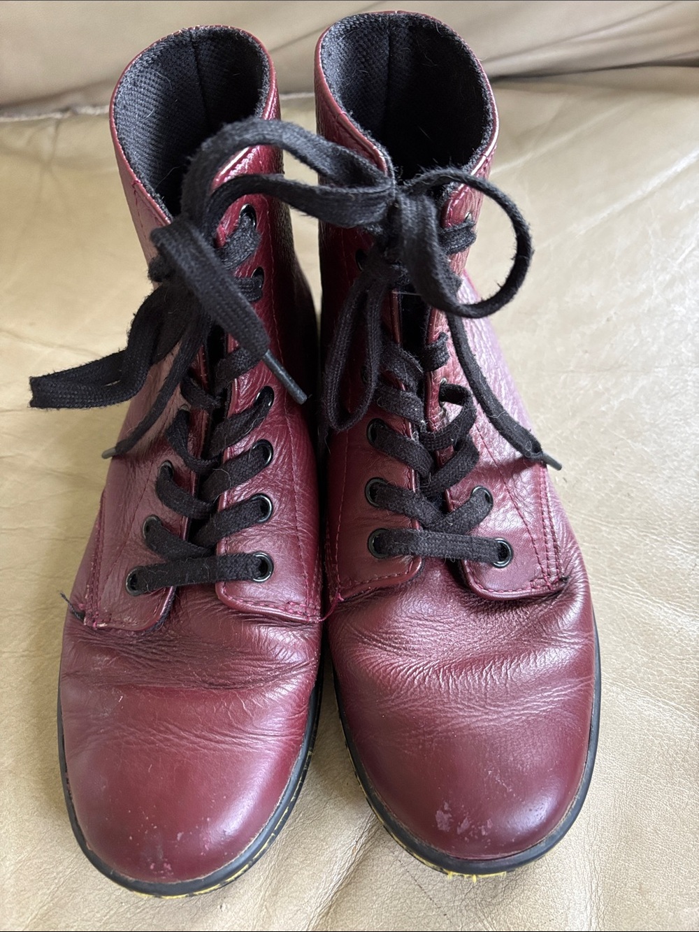 Dr. Martins Leyton Burgundy Lace-Up Combat Boots